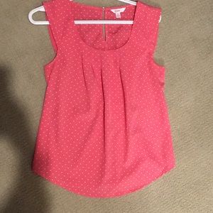Cap sleeve hot pink tank top with white polka dots